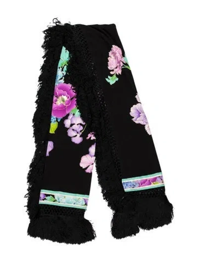 Pre-owned Leonard Silk Floral Print Shawl In Black
