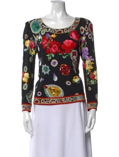 Pre-owned Leonard Silk Floral Print Top In Black