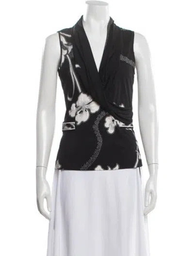 Pre-owned Leonard Silk Floral Print Top In Black