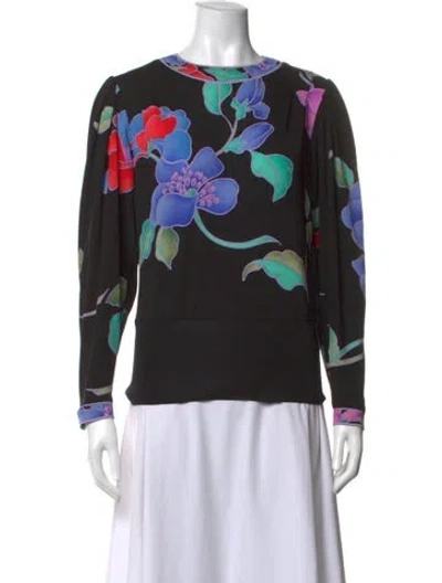 Pre-owned Leonard Silk Floral Print Top In Blue
