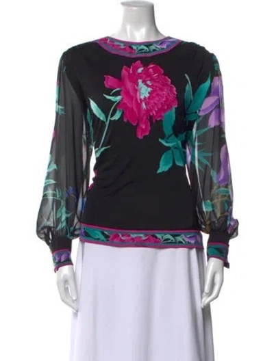 Pre-owned Leonard Silk Floral Print Top In Blue