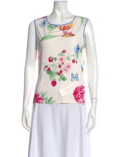 Pre-owned Leonard Silk Floral Print Top In Neutral