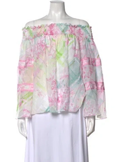 Pre-owned Leonard Silk Floral Print Top In Pink