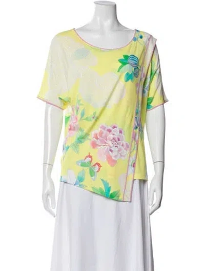 Pre-owned Leonard Silk Floral Print Top In Yellow