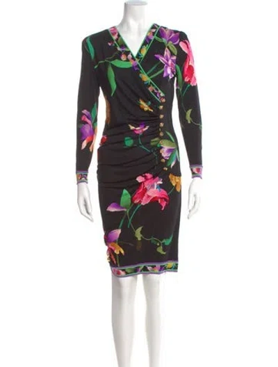 Pre-owned Leonard Silk Knee-length Dress In Black