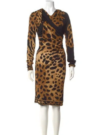 Pre-owned Leonard Silk Knee-length Dress In Multi
