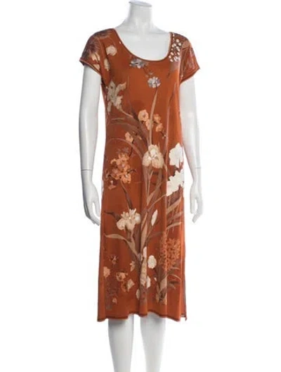 Pre-owned Leonard Silk Knee-length Dress In Orange
