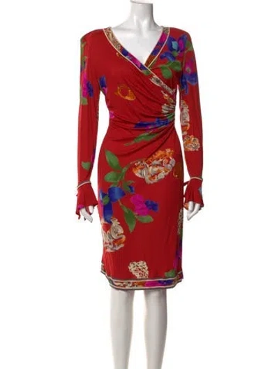 Pre-owned Leonard Silk Knee-length Dress In Red