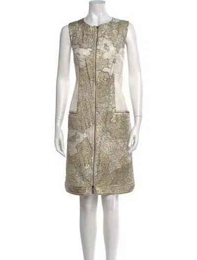 Pre-owned Leonard Silk Knee-length Dress W/ Tags In Neutrals