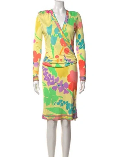 Pre-owned Leonard Silk Knee-length Dress In Yellow