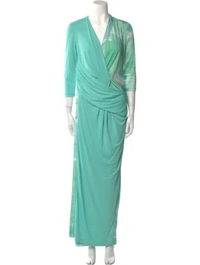 Pre-owned Leonard Silk Long Dress In Green