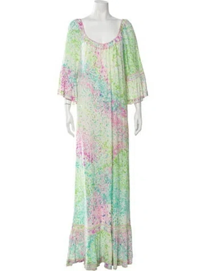 Pre-owned Leonard Silk Long Dress In Green