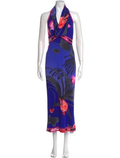 Pre-owned Leonard Silk Long Dress In Purple