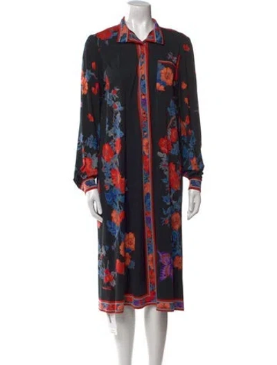 Pre-owned Leonard Silk Midi Length Dress In Black