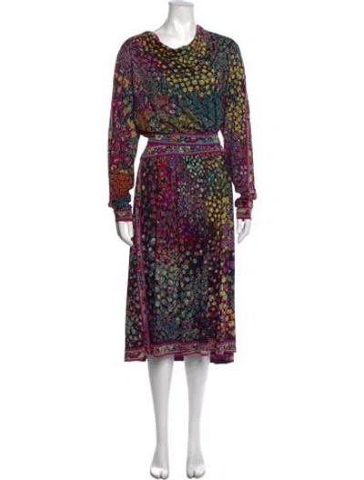 Pre-owned Leonard Silk Midi Length Dress In Multi