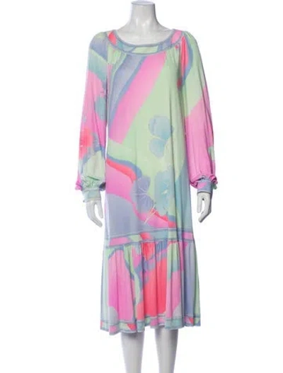 Pre-owned Leonard Silk Midi Length Dress In Pink
