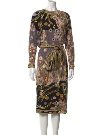 Pre-owned Leonard Silk Midi Length Dress In Yellow