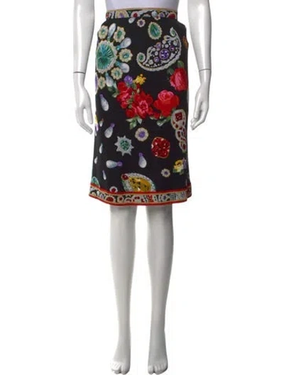 Pre-owned Leonard Silk Midi Length Skirt In Black
