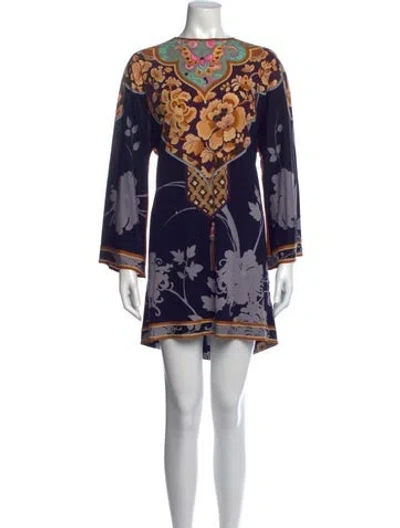 Pre-owned Leonard Silk Mini Dress In Purple