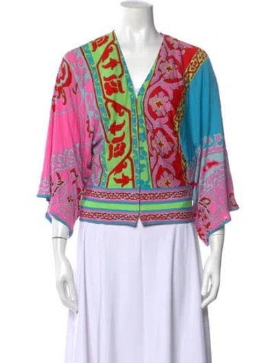 Pre-owned Leonard Silk Patterned Top In Pink