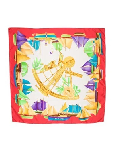 Pre-owned Leonard Silk Printed Scarf In Red