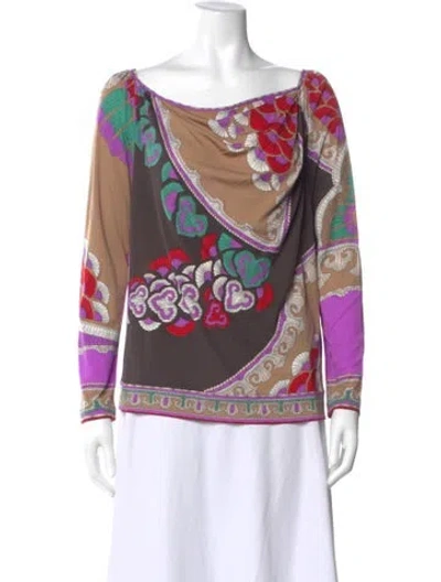Pre-owned Leonard Silk Printed Top In Purple