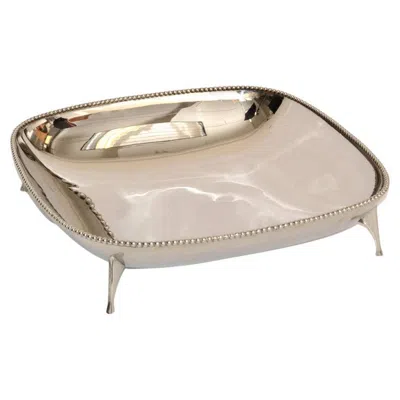 Pre-owned Leonard Silver Manufacturing Art Deco Style Square Footed Bowl Silver Plated & Silver Border Centerpiece In Sand