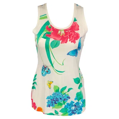 Pre-owned Leonard Size M White Multi-color Floral Tank Casual Top