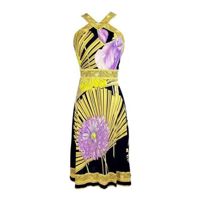 Pre-owned Leonard Summer Dress By Maison Léonard In Printed Silk Jersey Circa 1980 In Sand