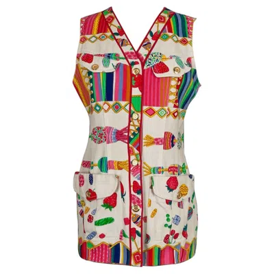 Pre-owned Leonard Top Cotton Tunic Printed With Sweets And Fruits In Sand