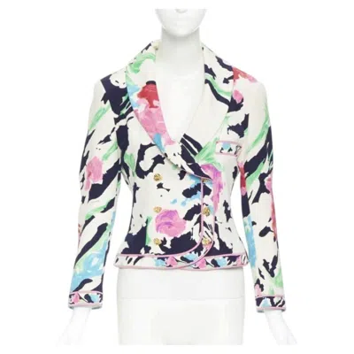 Pre-owned Leonard Vintage  90's Floral Pink Rose Print Double Breasted Blazer Jacket Us0 In Red