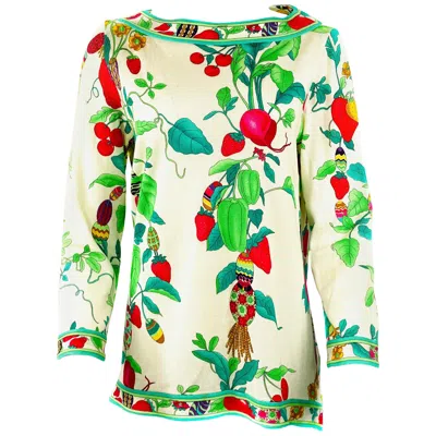 Pre-owned Leonard Vintage  White And Multicolor Long Sleeve Top Size 42