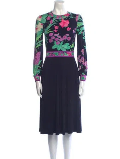 Pre-owned Leonard Vintage Midi Length Dress In Black