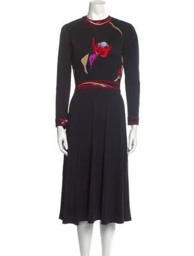 Pre-owned Leonard Vintage Midi Length Dress In Black