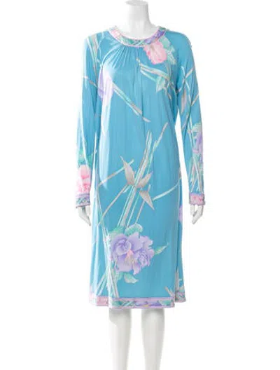 Pre-owned Leonard Vintage Midi Length Dress In Blue