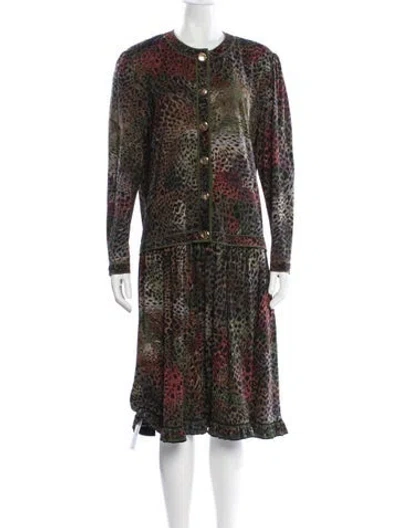 Pre-owned Leonard Vintage Midi Length Dress In Green