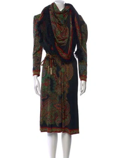 Pre-owned Leonard Vintage Midi Length Dress In Multi