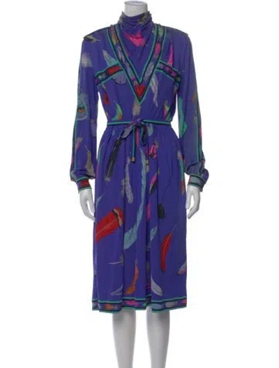 Pre-owned Leonard Vintage Midi Length Dress In Purple