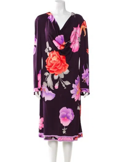 Pre-owned Leonard Vintage Midi Length Dress In Purple