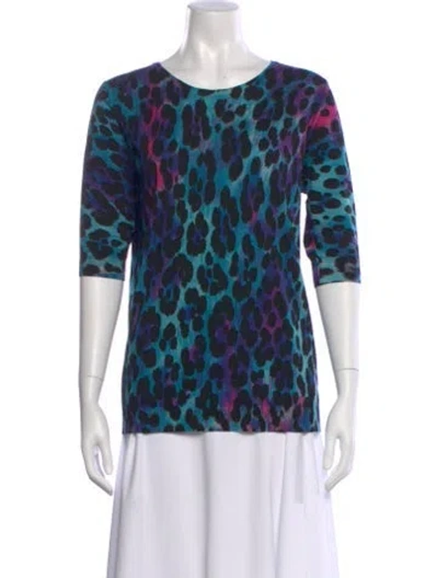 Pre-owned Leonard Wool Animal Print Sweater In Blue