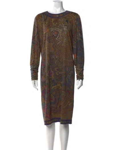 Pre-owned Leonard Wool Knee-length Dress In Brown