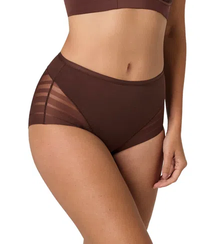 Leonisa Women's Lace Stripe Undetectable Classic Shaper Panty 012903 In Brown