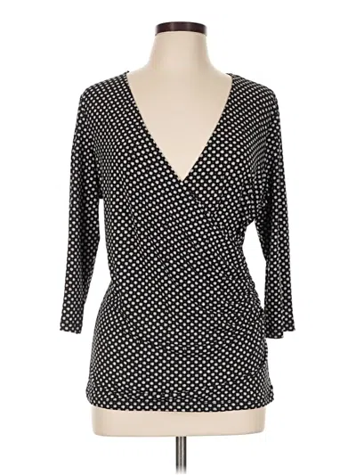 Pre-owned Leota 3/4 Sleeve Top Black Plunge Neckline Tops