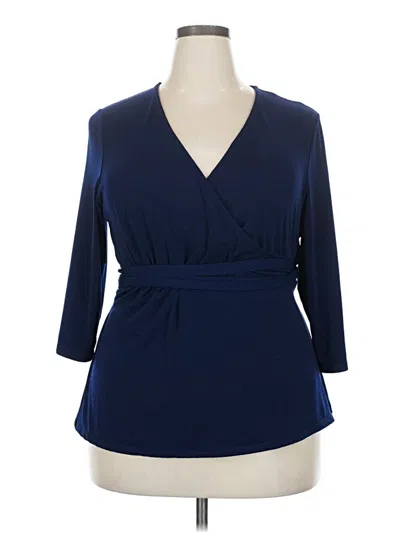 Pre-owned Leota 3/4 Sleeve Top Blue Plunge Neckline Tops