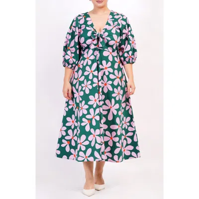 Leota Adriana Tie-front Midi Dress In Green