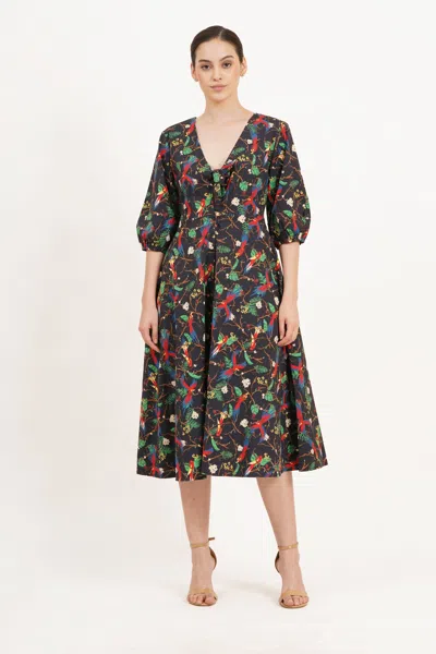 Leota Adriana Tie-front Midi Dress Macaw Print In Multi