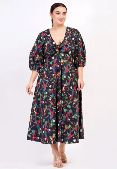 Leota Adriana Tie-front Midi Dress Macaw Print In Multi