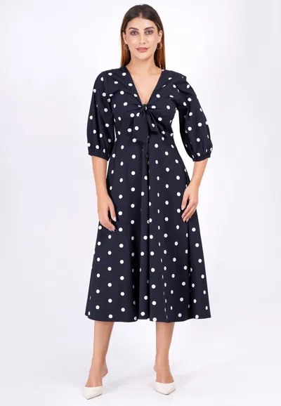 Leota Adriana Tie-front Midi Dress Small Polka Black White