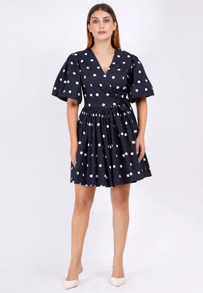 Leota Alena Mini Wrap Dress Small Polka Black White In Blue