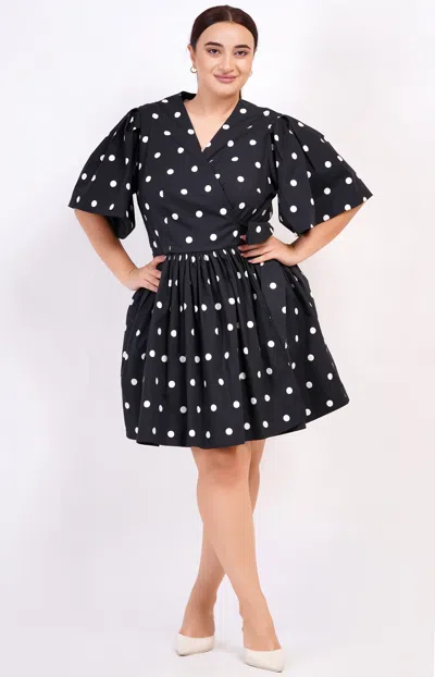 Leota Alena Mini Wrap Dress Small Polka Black White